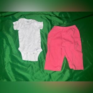 Gerber/ Baby Gap White Onesie and Pink Pants Set Newborn